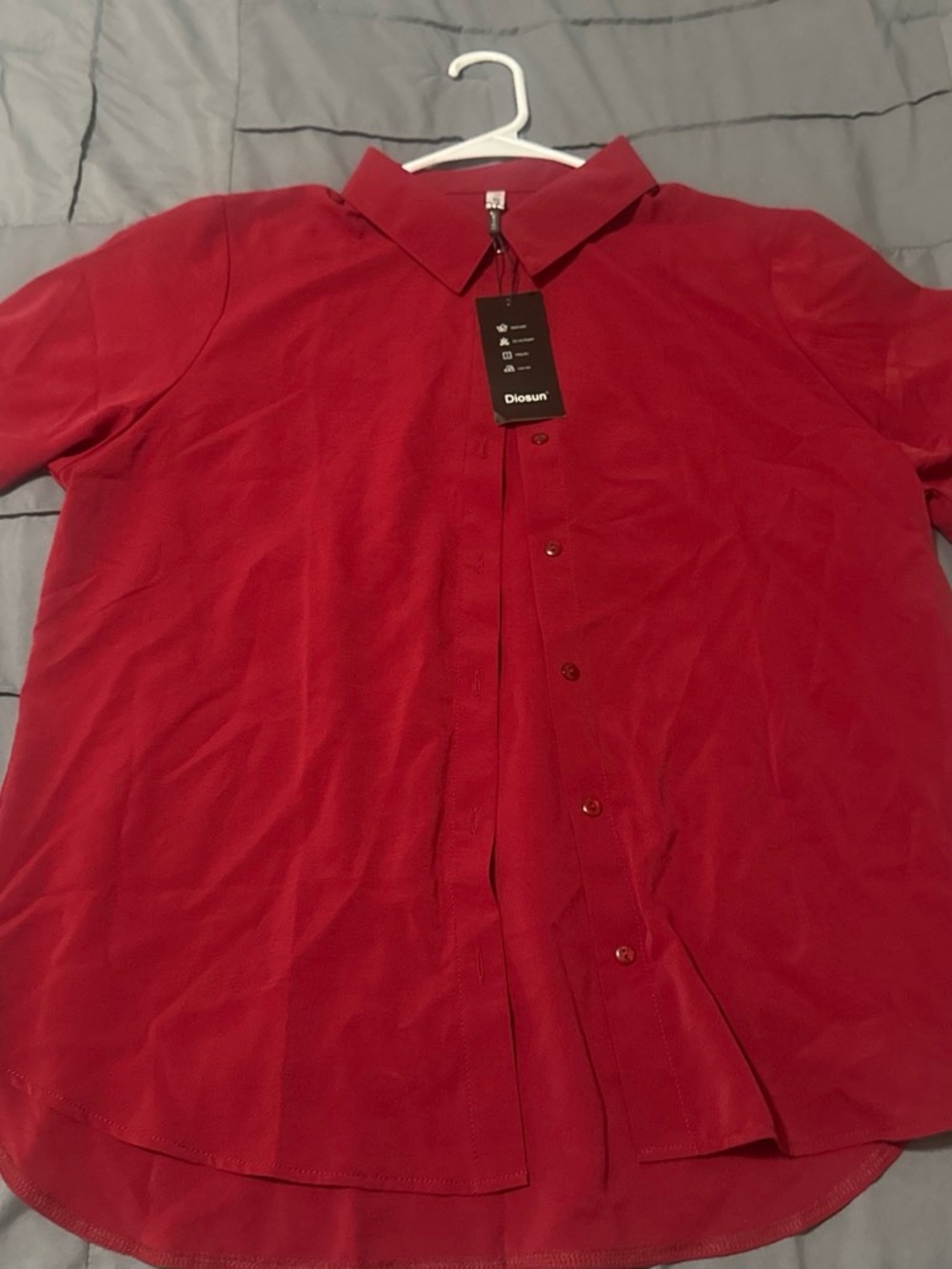 Women's Red Button-Down Shirt - Tailored Collared Blouse